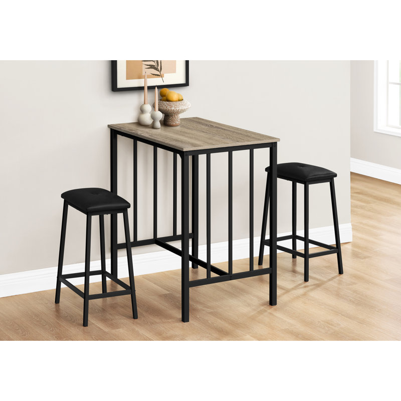 Élégante table de salle à manger à hauteur de comptoir 3 pièces - Rectangulaire 36 po, stratifié brun taupe, métal noir, table rectangulaire à utilisation longue durée, meubles peu encombrants