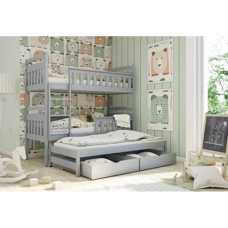 Willems Single (3') 2 Drawer Standard Bunk Bed with Trundle, Grey