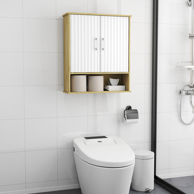 Armoire murale de salle de bain avec porte double, tablette inférieure