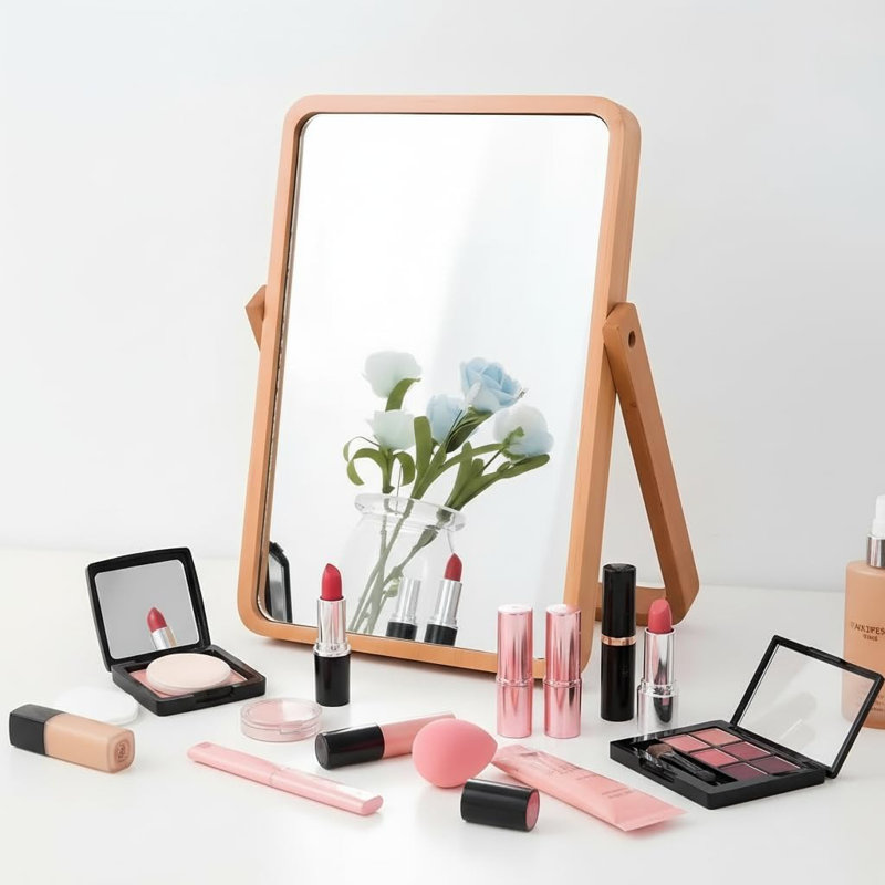 Miroir de bureau et mural rectangulaire en bois 10,5 "x 7,8"