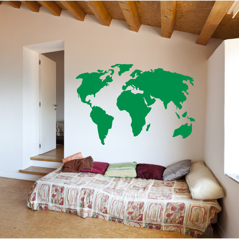 Décalcomanie murale carte du monde, Vert clair, H 38 x l 56 po x P 0,01 po