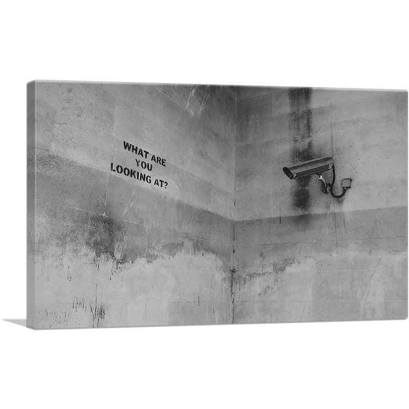 Qu'est-ce que vous regardez une caméra de sécurité par Banksy - reproduction de photo sur toile tendue