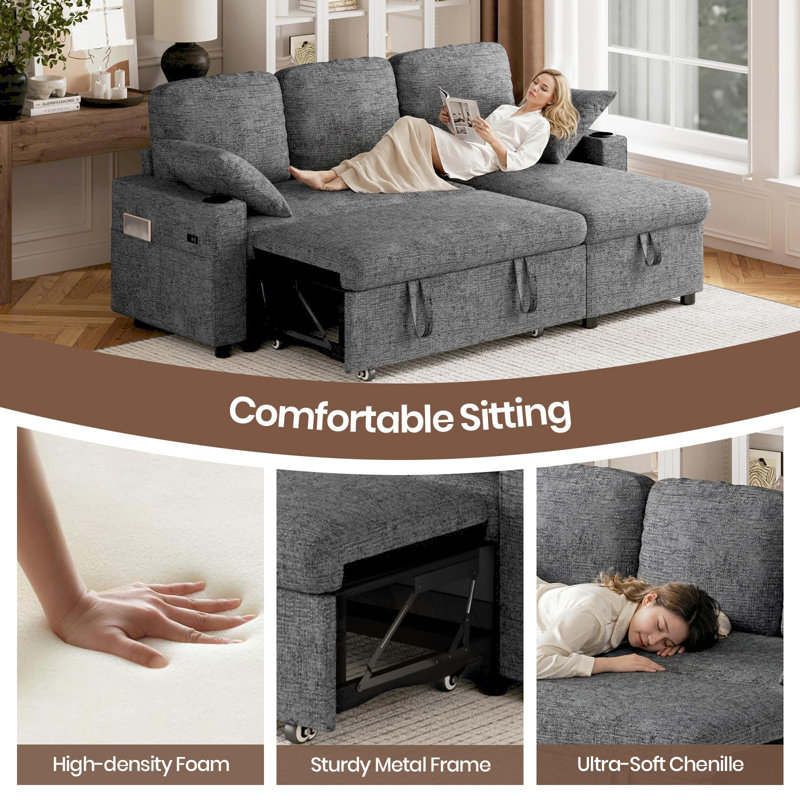 3 Seater Sofa Bed, Grey