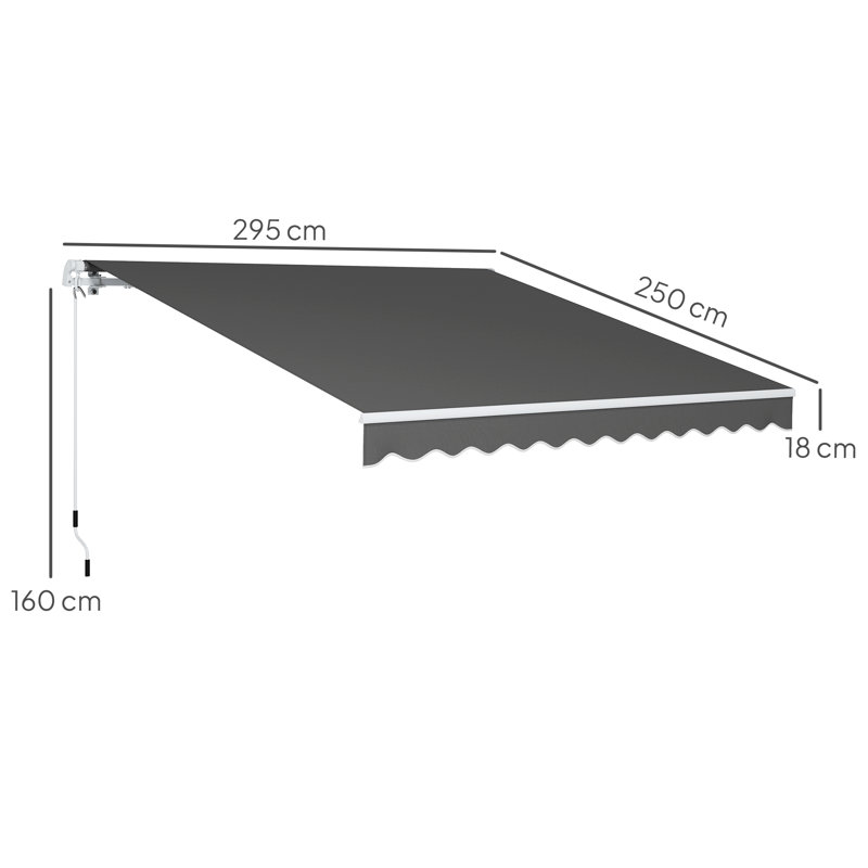 Latitude Run 295cm W x 250cm D Polyester Cover Retractable Patio Awning, Dark Grey