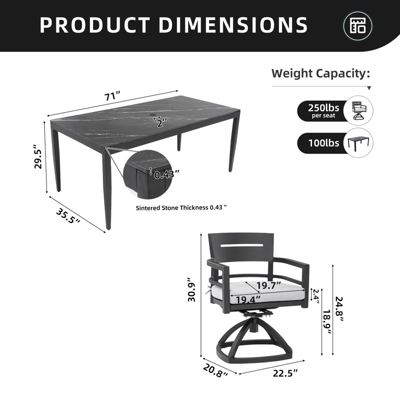 Ensemble repas d'extérieur 7 pièces Modern