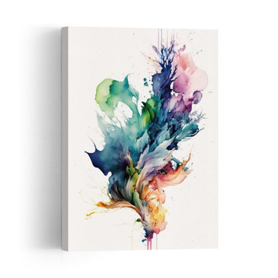 Colorful Watercolor Abstract Abstract Contemporary Modern Violet Wall Art Print by Mauro - Wrapped Canvas Print