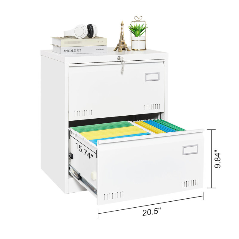 Classeur blanc Office 2 - Verrouillage du métal, gestion efficace des dossiers, amélioration de l'espace de travail 2 tiroirs avec serrure, organisation efficace des papiers, fabrication en métal