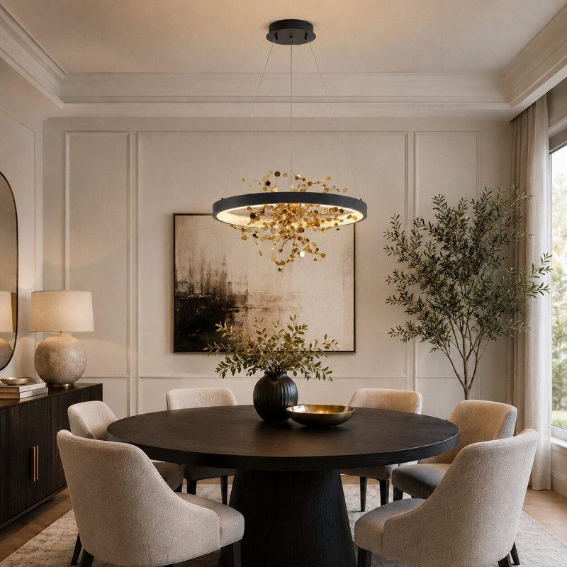 Modern LED Round Halo Confetti Chandelier , Sand Black, Yes