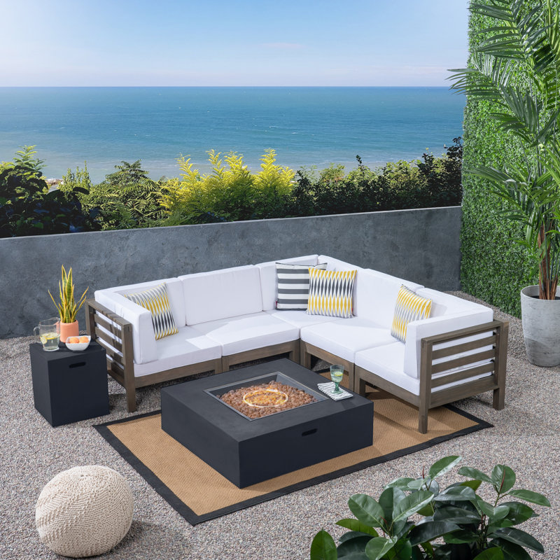 Ajanai 4 - Person Modular Patio Conversation Set with Cushions, Gray Frame / White Cushion