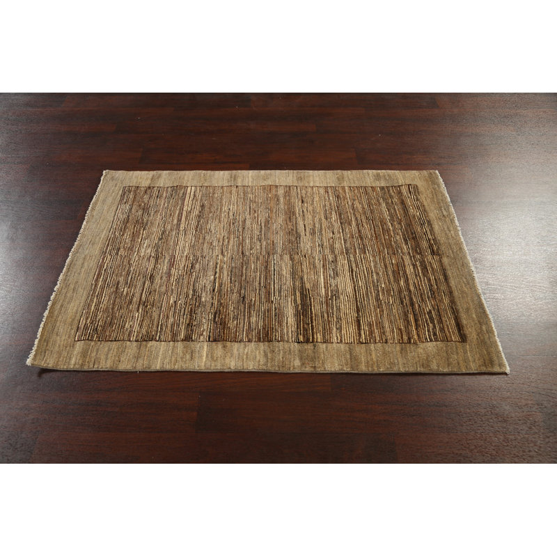 Tapis brun noué à la main de conception unique 3 pi 4 po x 4 pi 10 po