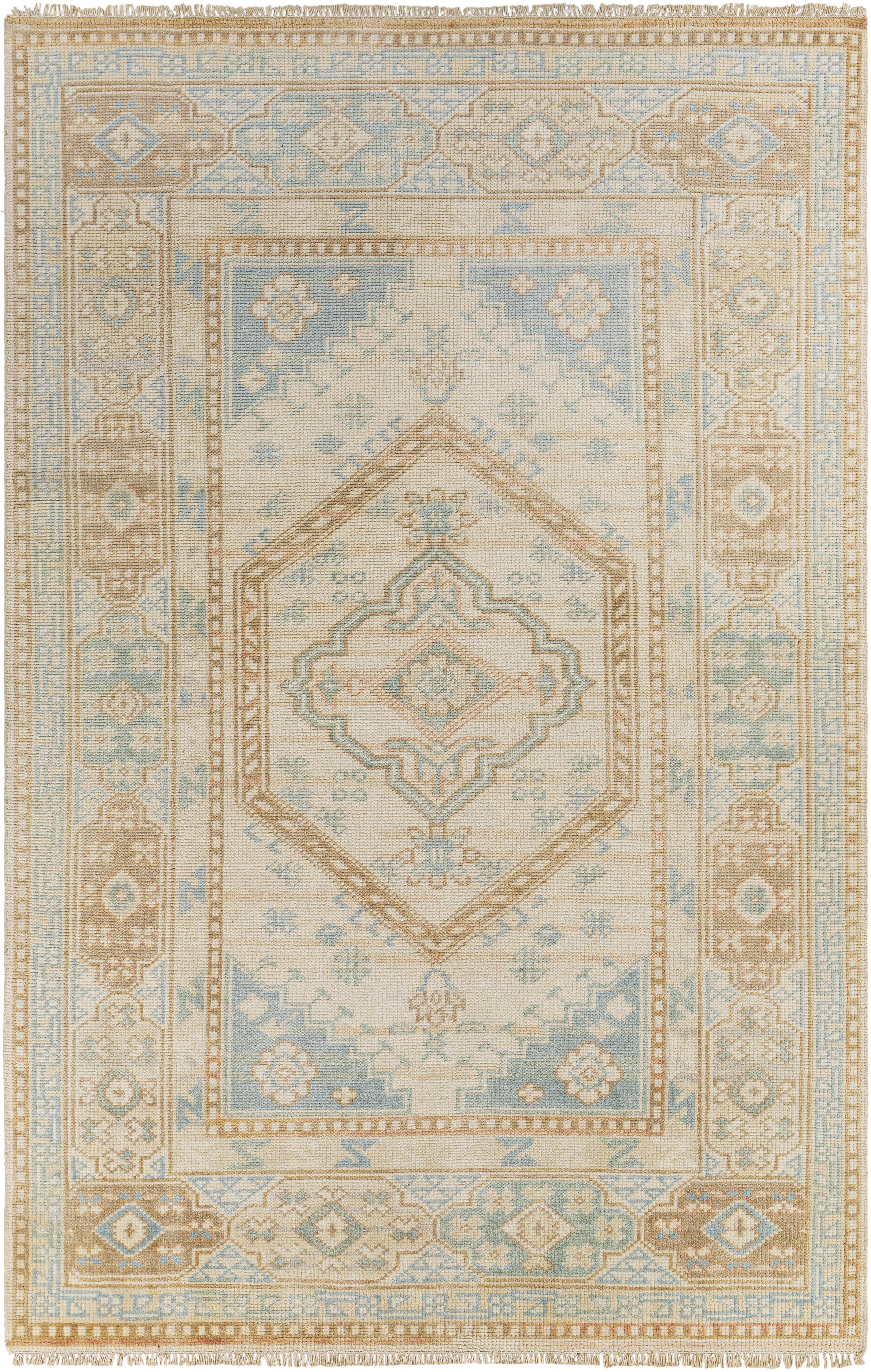 Rose Blue Rug Bungalow Rose Mouros Oriental Hand Knotted Blush/Blue Area Rug | Wayfair