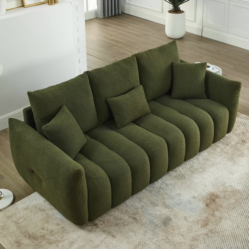 Canapé 82 pouces en tissu haut de gamme avec 3 coussins de dossier et coussins, structure en bois massif, idéal pour le salon, la chambre à coucher, un appartement et un bureau