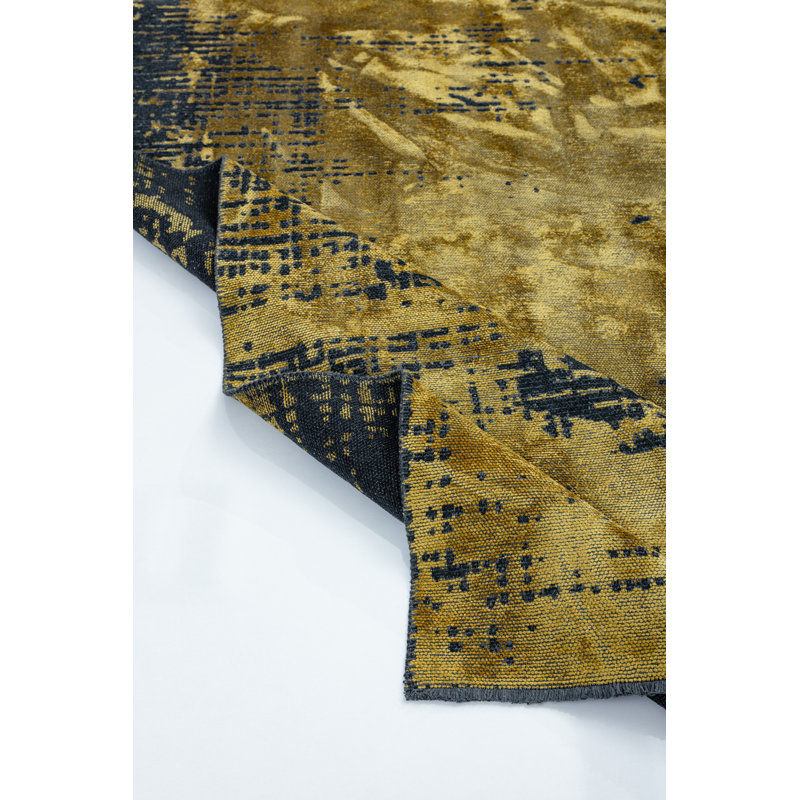 Yellow/Black Abstract Luxury Area Rug, Rectangle 7'10" x 9'10"