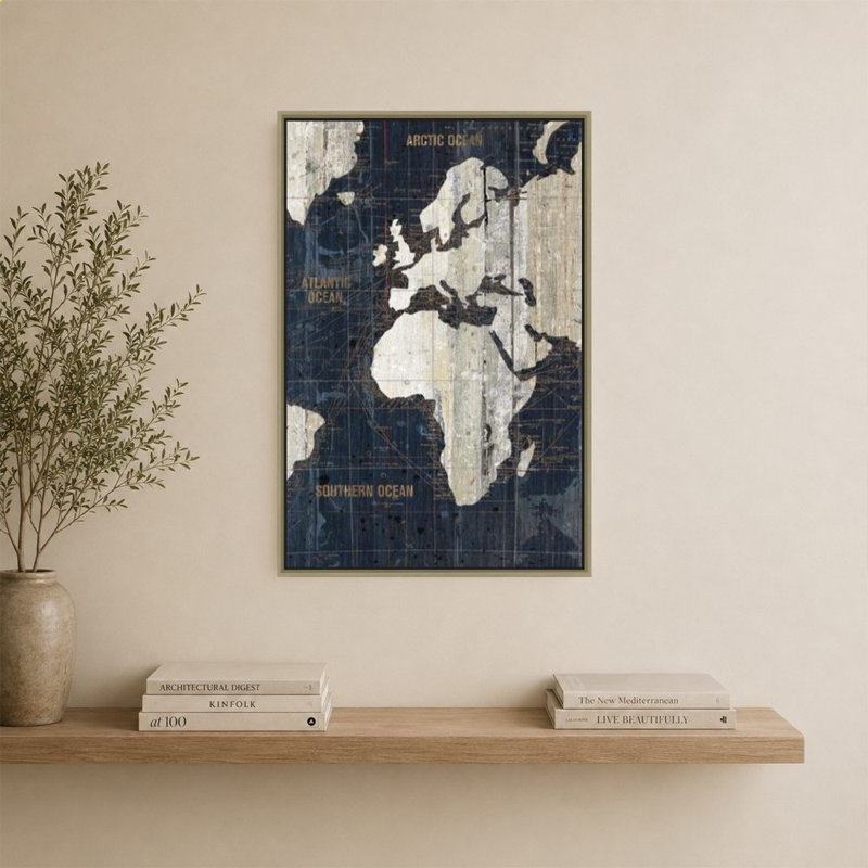 «Old World Map Blue» par Wild Apple Portfolio - impression sur toile, 40" H x 28" W, Champagne