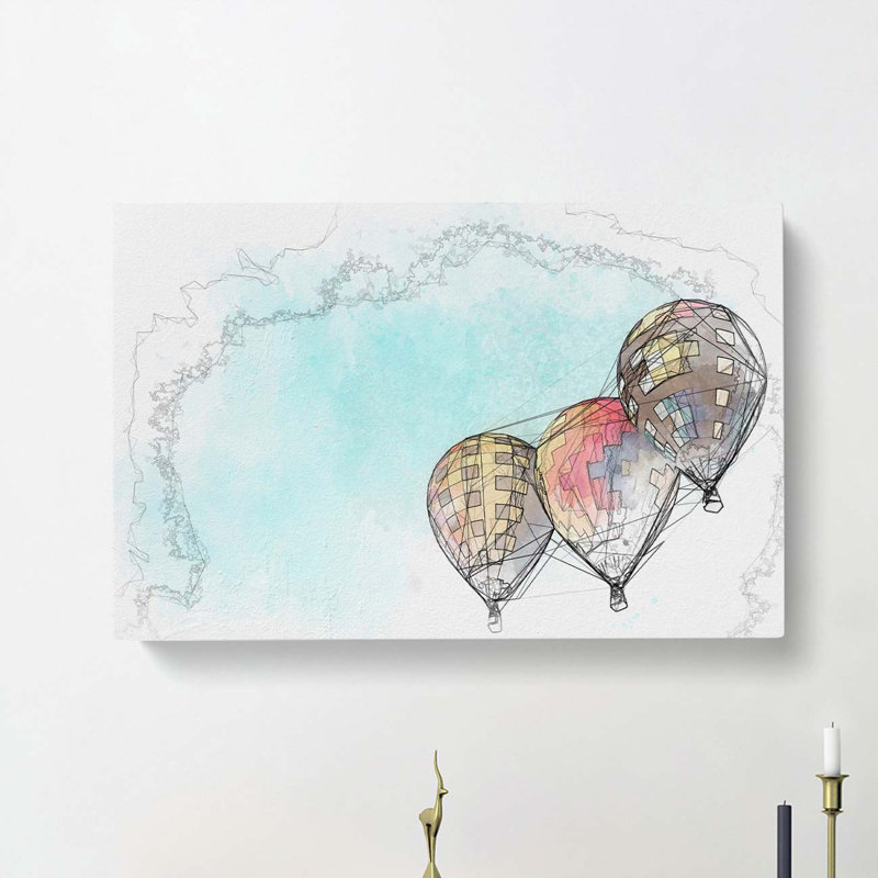 A Trio Of Hot Air Balloons In Abstract - Wrapped Canvas Print, 50cm H x 76cm W x 3cm D