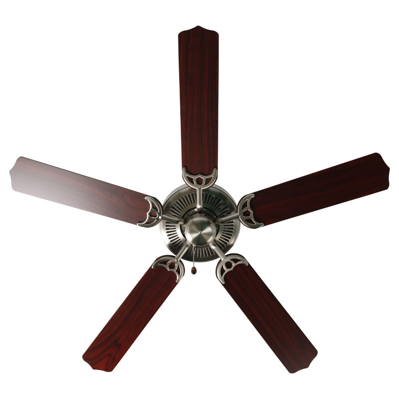 Ventilateur de plafond d'intérieur 5 pales Desert Moon, Nickel brossé, Bois rouge