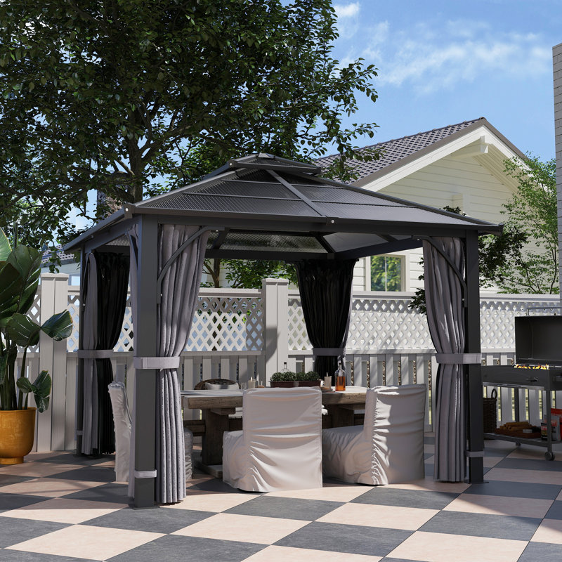 Outsunny 3 x 3(m) Hardtop Gazebo Canopy 7mm Double-Tier Roof Dark Grey