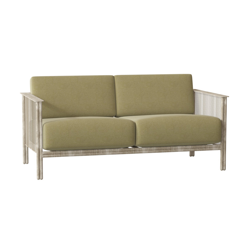 Jax 53.25'' Wide Iron Loveseat with Cushions, Canvas Spa Sunbrella® Canvas, Weathered White