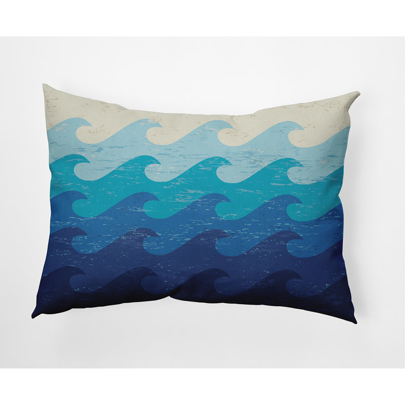 Deep Sea Blue Coastal Waves Outdoor Throw Pillow