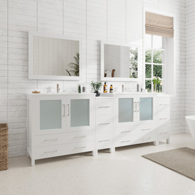 Boyes 96'' Double Bathroom Vanity with Ceramic Top with Mirror