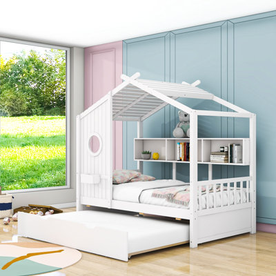 Lit plateforme en bois avec couchette et tablettes Abem
