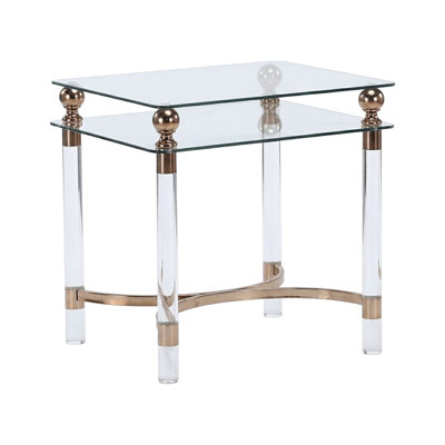 Sorverith 23.5 In. Gold Square Glass End Table With Acrylic Legs And Lower Glass Shelf