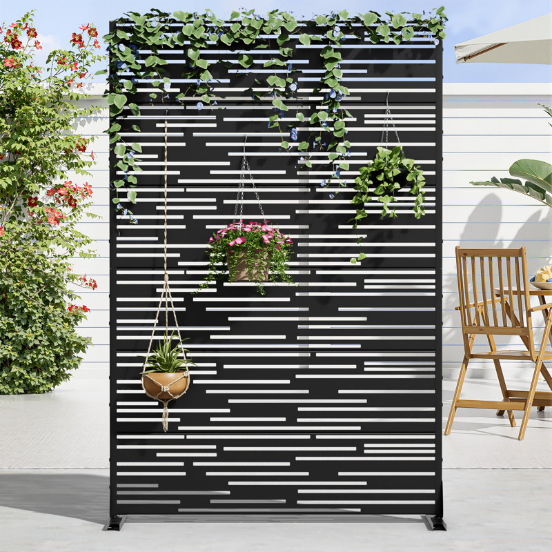 Panneau de clôture en métal pour l'extérieur, Noir, noir, noir, noir, H 72 po x l 47 po x P 16 po