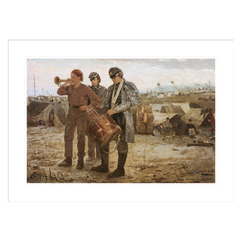 Drum and Bugle Corp, guerre civile, campement par Winslow Homer, impression giclée encadrée, H 21,7 po x l 29,5 po