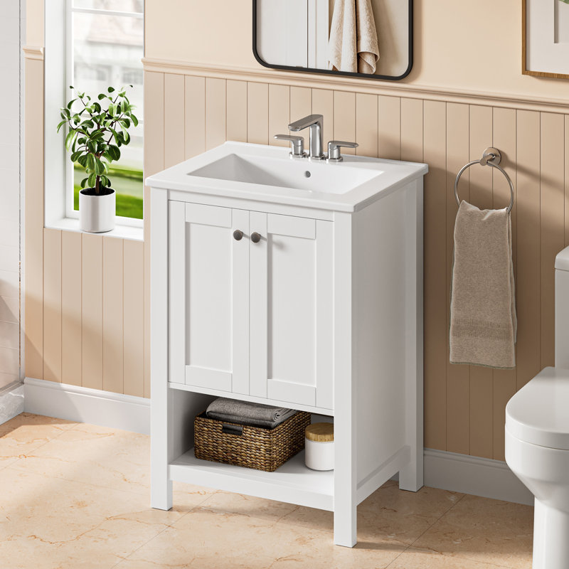 Ensemble de meuble-lavabo simple 24 po avec comptoir en céramique Monolithe, assemblage requis
