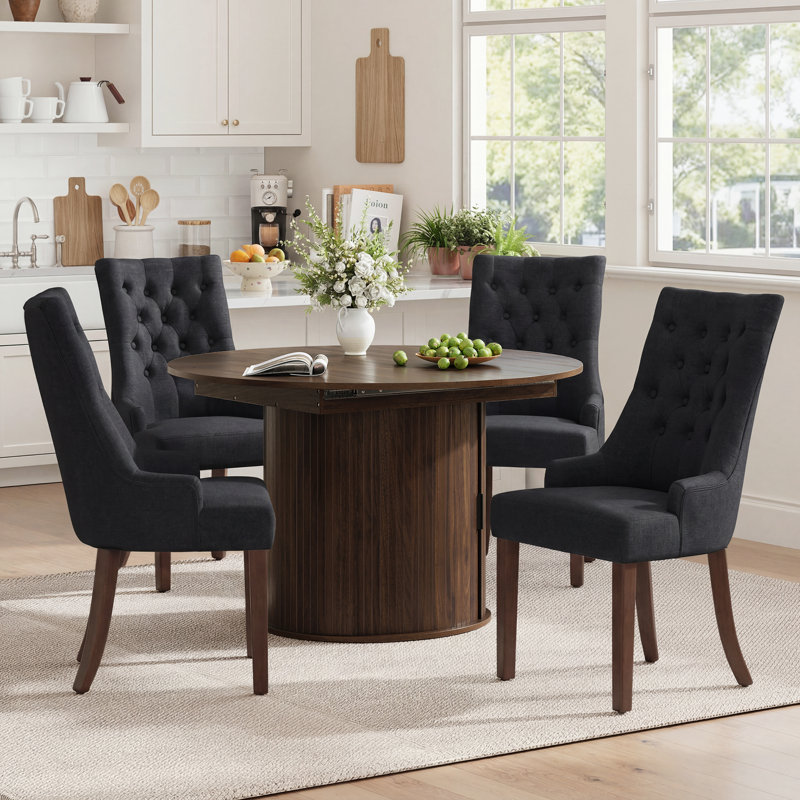 Ensemble de table de salle à manger 4 personnes, Black, 5 Pieces: Table, 4 Chairs