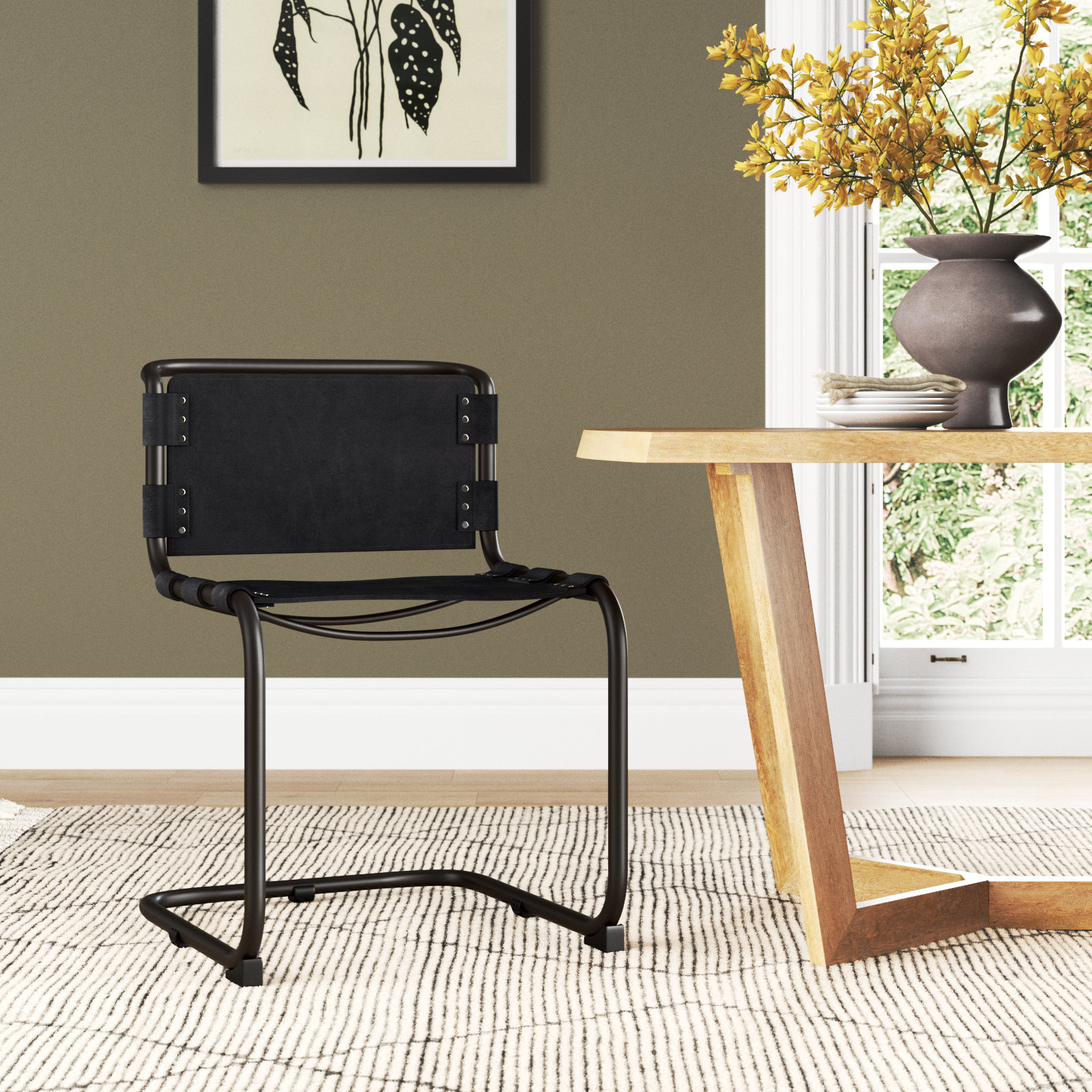 Otelia Leather Upholstered Side Chair, Black