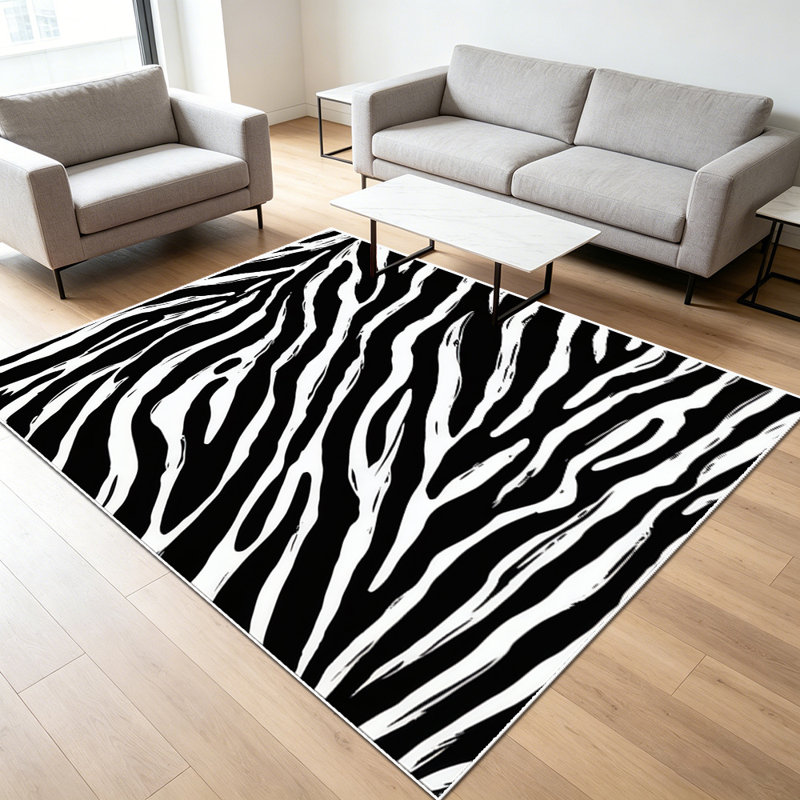 1PC Black White Zebra Print Stripe Pattern area rugs, Soft and Comfortable, easy-to-maintain, machine washable Indoor floor mat, suitable for living room, bedroom, dining room, entryway, backyard patio, front porch, home hallway, sunroom, Home Decor,