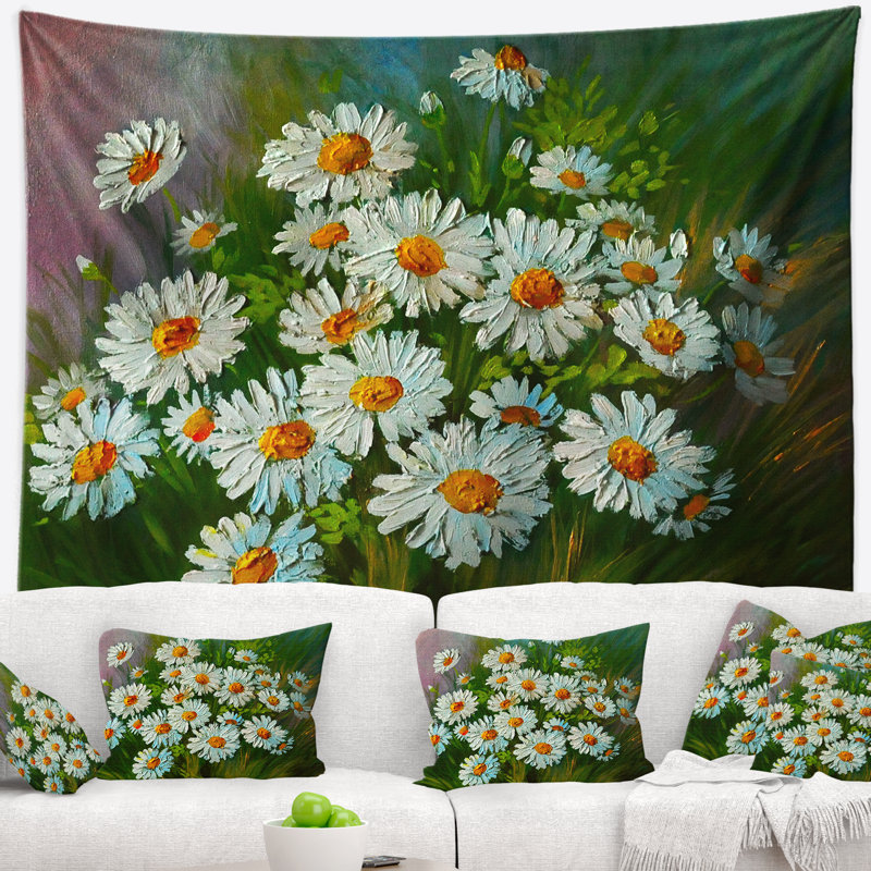 Tapisserie d'art de marguerites fortement texturées Floral, H 32 po x l 39 po