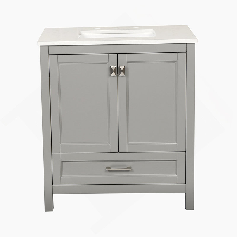 Meuble-lavabo de salle de bain 30 po avec évier, ensemble de meuble-lavabo entièrement assemblé avec comptoir en marbre, gris 24V03-30GR