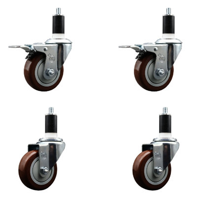 Ensemble de roulettes extensibles en polyuréthane pivotant 3,5 po 3,5 po - 1/8 po - 2 freins à verrouillage total