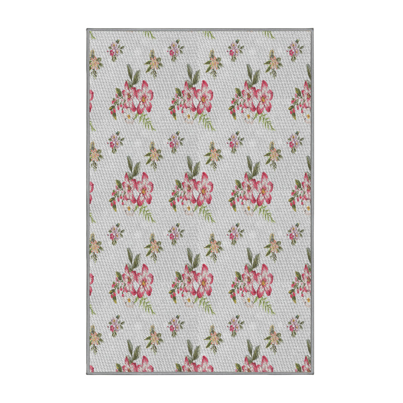 Tapis beige/rouge/vert tissé à la machine, Rectangle 5 pi x 7 pi