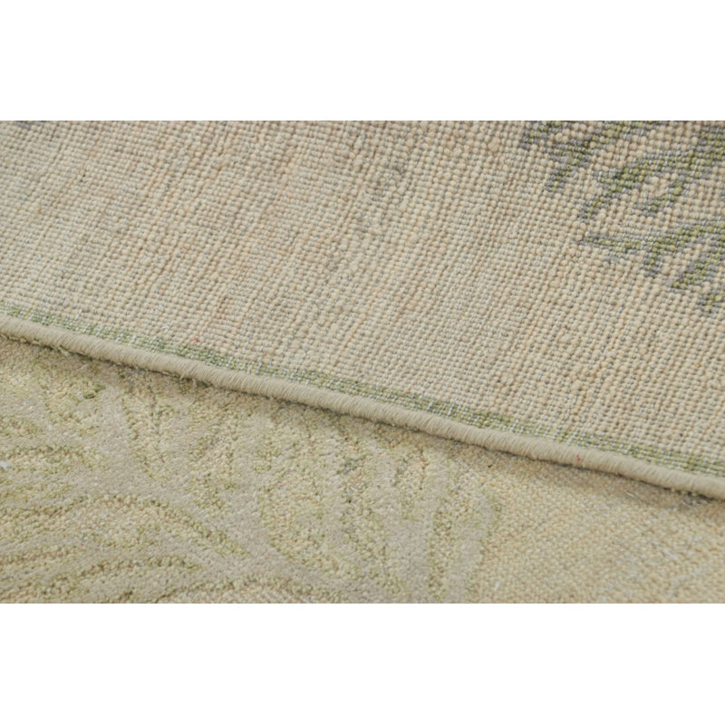Rug & Kilim’S Block Print Square Rug With Beige And Green Floral Patterns, Rectangle 10' x 14'