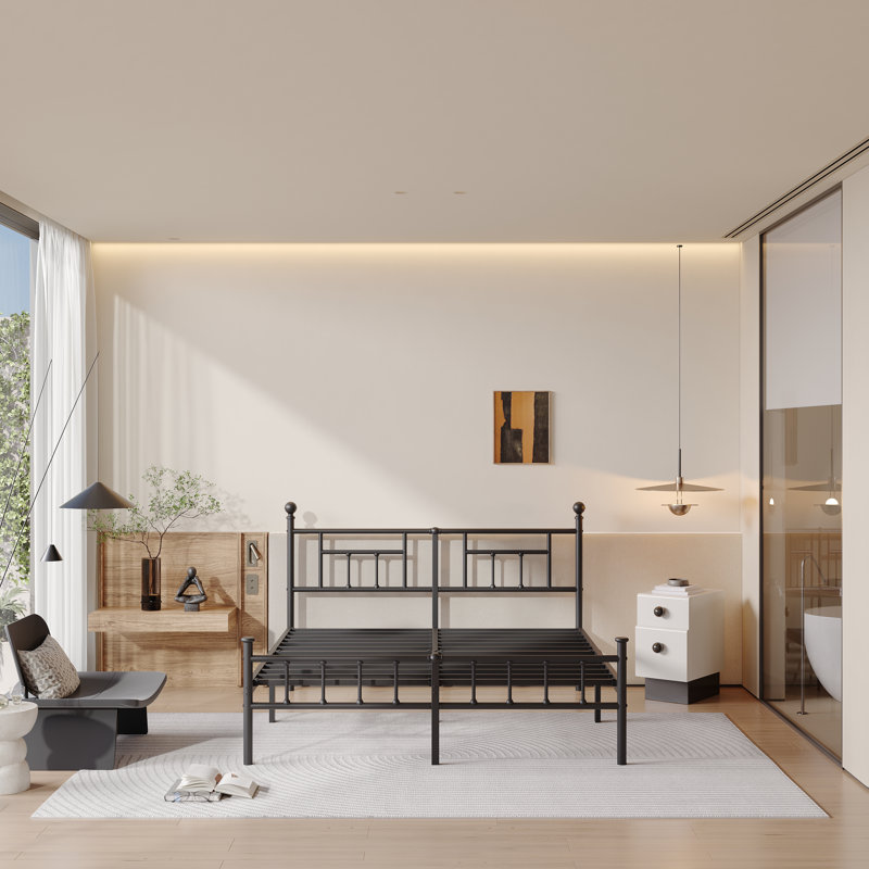 Élégant lit plateforme avec tête et pied de lit, conception sans sommier peu encombrant, structure en métal robuste, disponible en plusieurs tailles