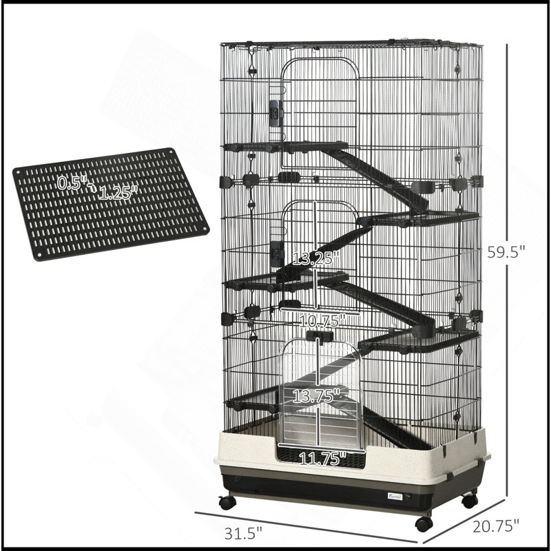 Cage pour petits animaux avec roulettes, cage à lapin portable à 6 niveaux