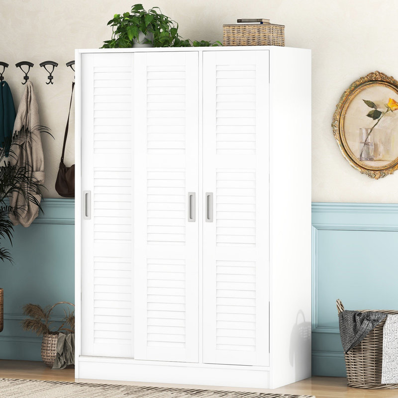 Armoire moderne à 3 portes avec rangement sur tablette, blanc