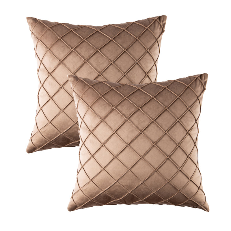 Square 18" Velvet Throw Pillow, Diamond Textured Decorative Pillows, Coffee, Polyester