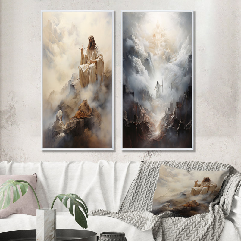 Christianisme Sermon Shade Mountain - ensemble de salon mural Christianisme, H 32 po x l 33 po, Cadre flottant blanc