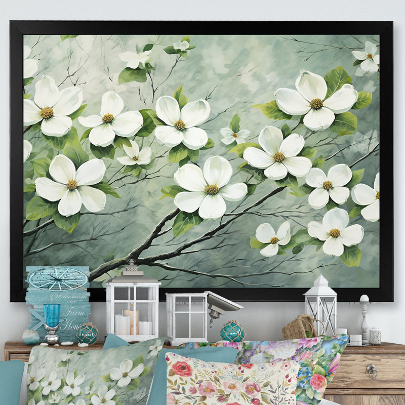 Impression sur toile Dogwood, Cadre d'angle fermé noir, H 12 po x l 20 po x P 1 po