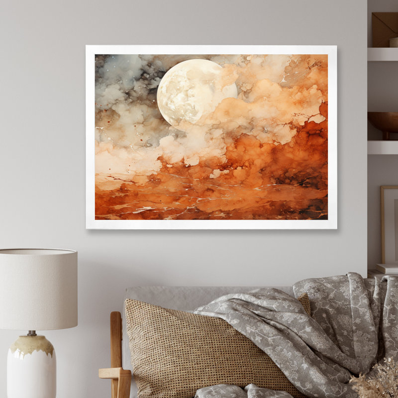 Planète de l'espace abstrait brun - impression, Cadre simple blanc, H 16 po x l 32 po x P 1 po