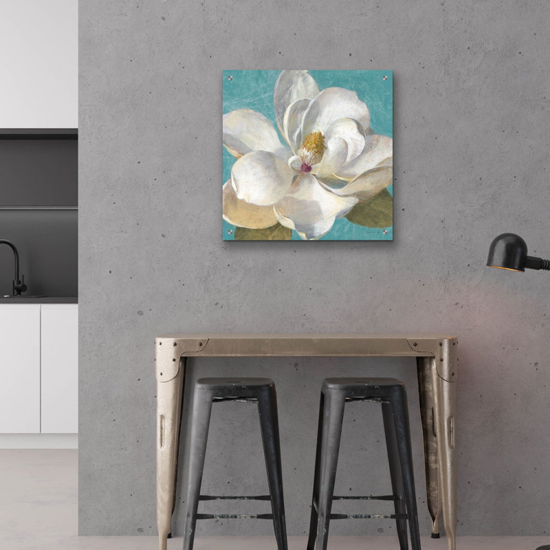 «Turquoise Bloom 1» par Danhui Nai, art mural en verre acrylique, H 24 po x l 24 po x P 0,2 po