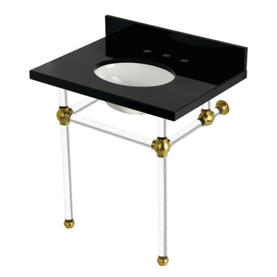 Kingston Brass Templeton 30-Inch Black Granite Console Sink with Acrylic Legs (8-Inch, 3-Hole)