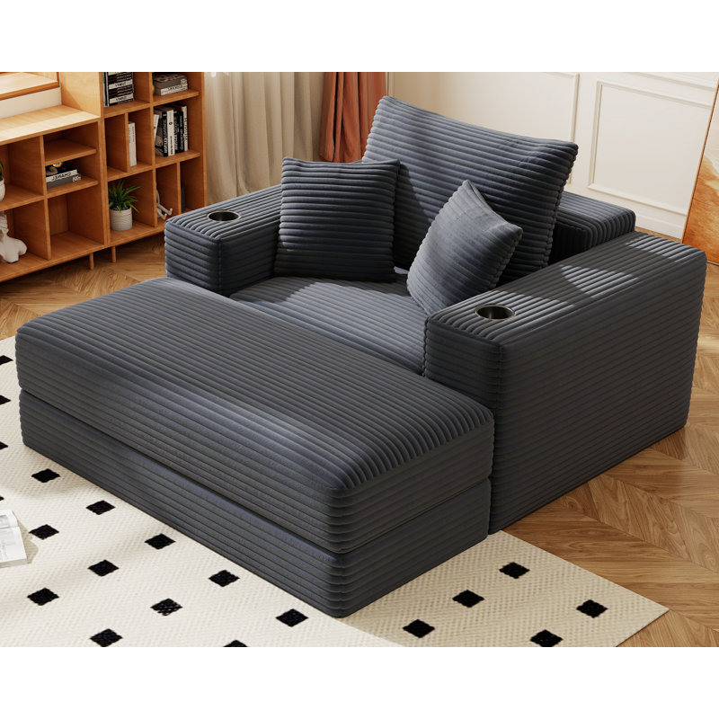 Fauteuil à billes en velours côtelé avec repose-pieds 62 po Big Compression, Velours côtelé gris
