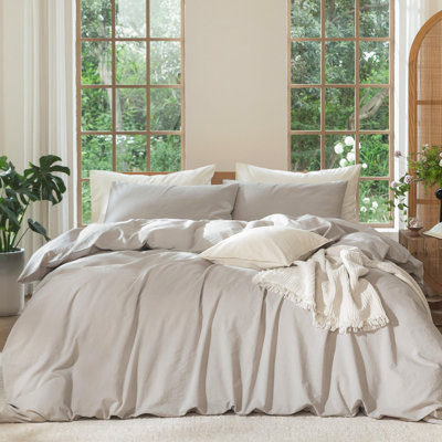 MooMee Duvet Cover Set 100% Washed Cotton Linen Like Textured Lightweight