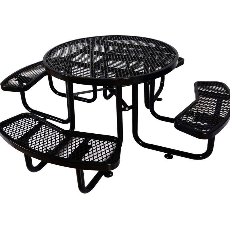 Table de pique-nique ronde en acier 46 po avec support pour parasol 46 po noir, Noir