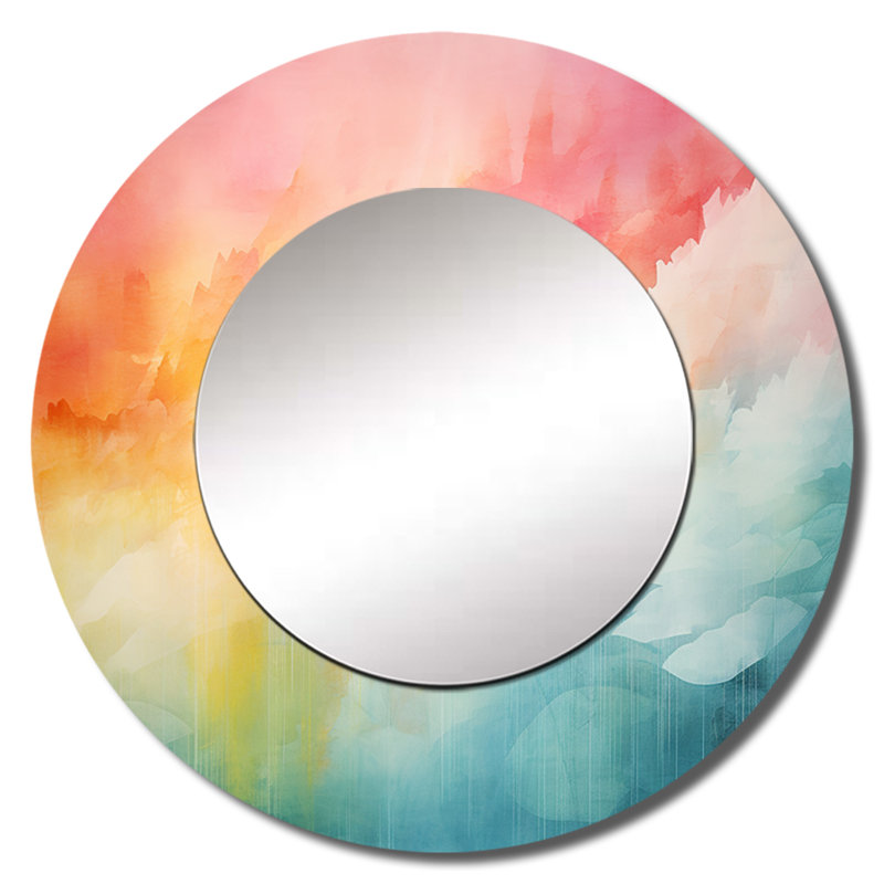 Aquarelle Northern Lights I - miroir mural Northern Lights, miroir décoratif rond corail, impression sur métal, 23 po x 23 po